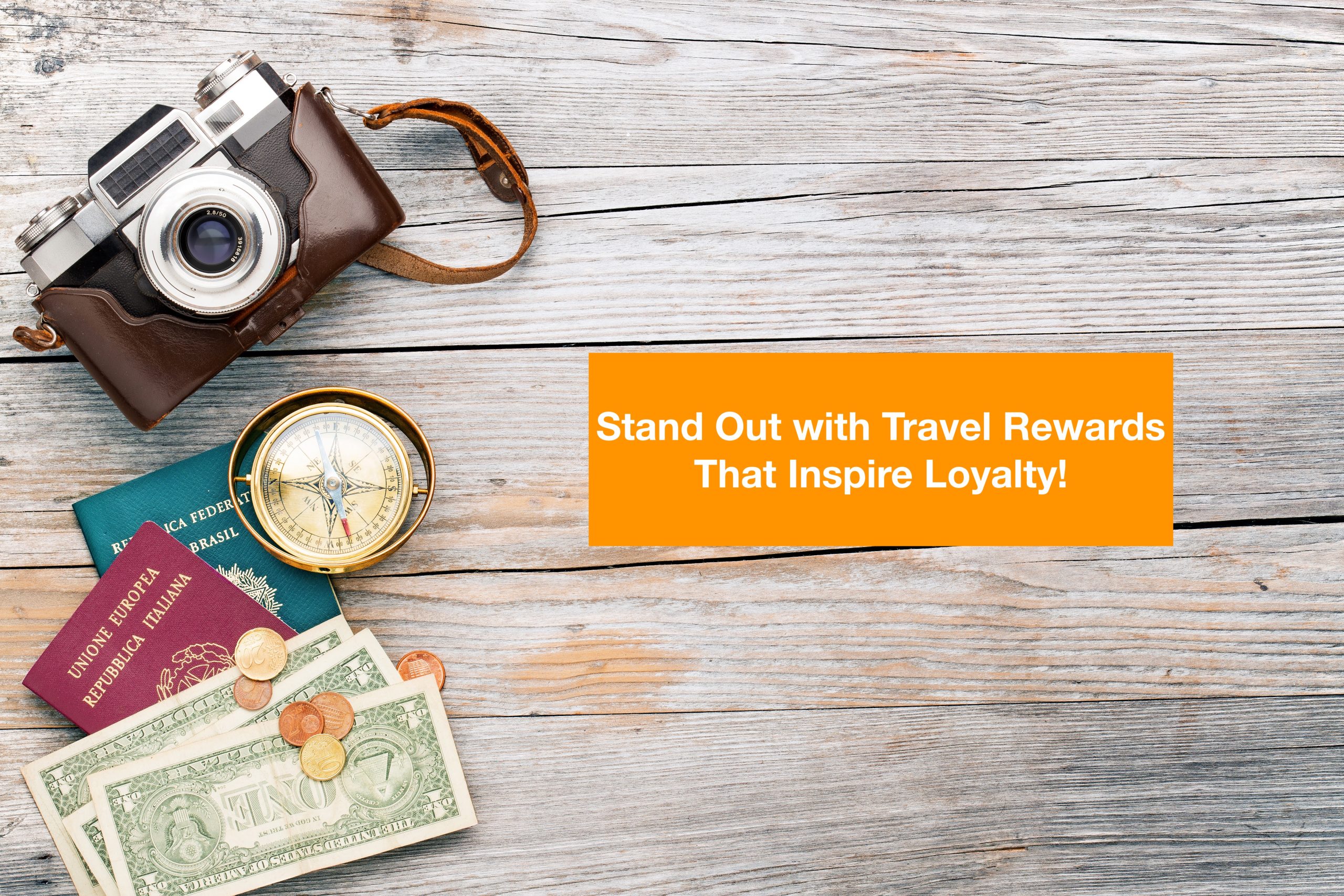 travel equipment on old table showing travel rewards